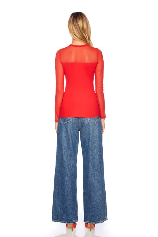 SM - Crew Neck Mesh Longsleeve Top - Red