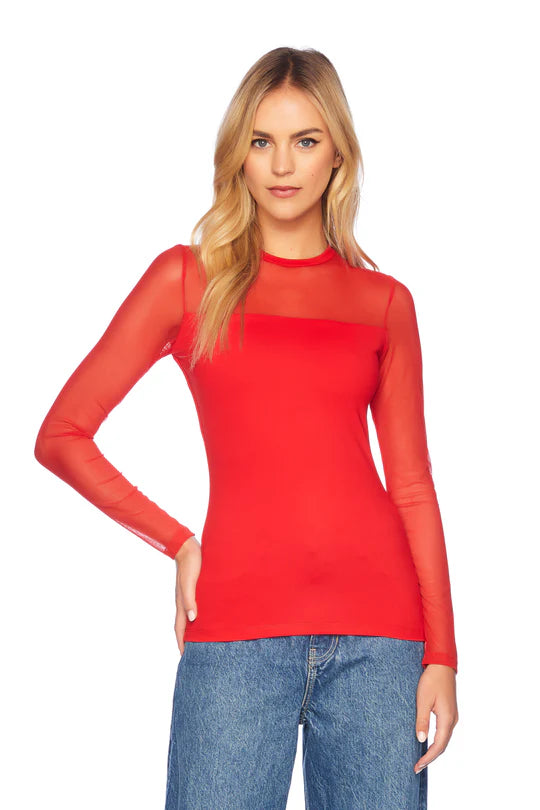 SM - Crew Neck Mesh Longsleeve Top - Red