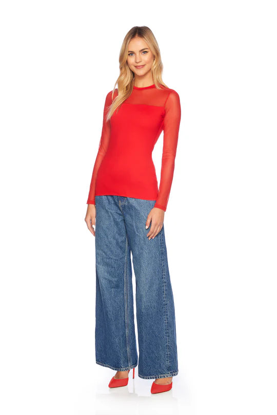 SM - Crew Neck Mesh Longsleeve Top - Red