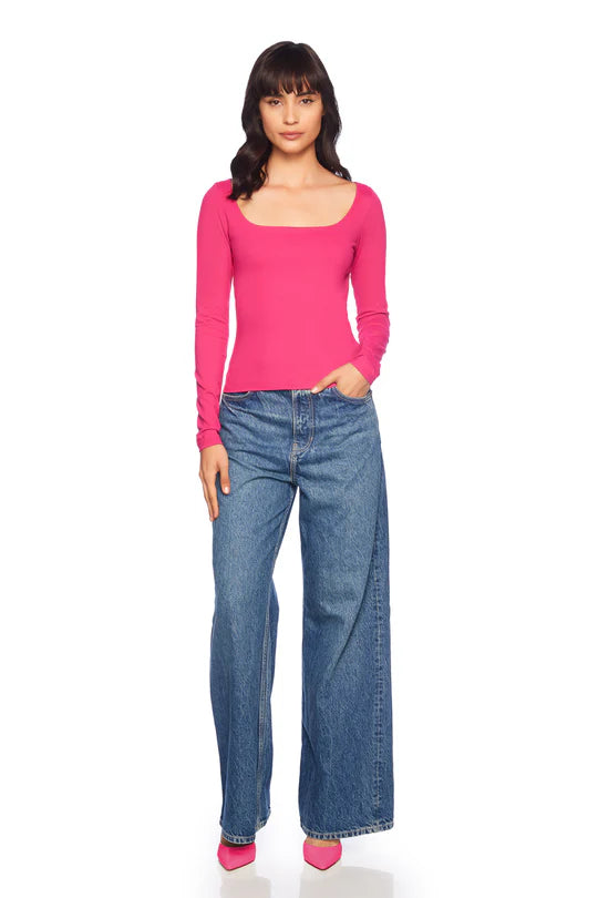 SM - Long Sleeve Scoop Front Top - Peony