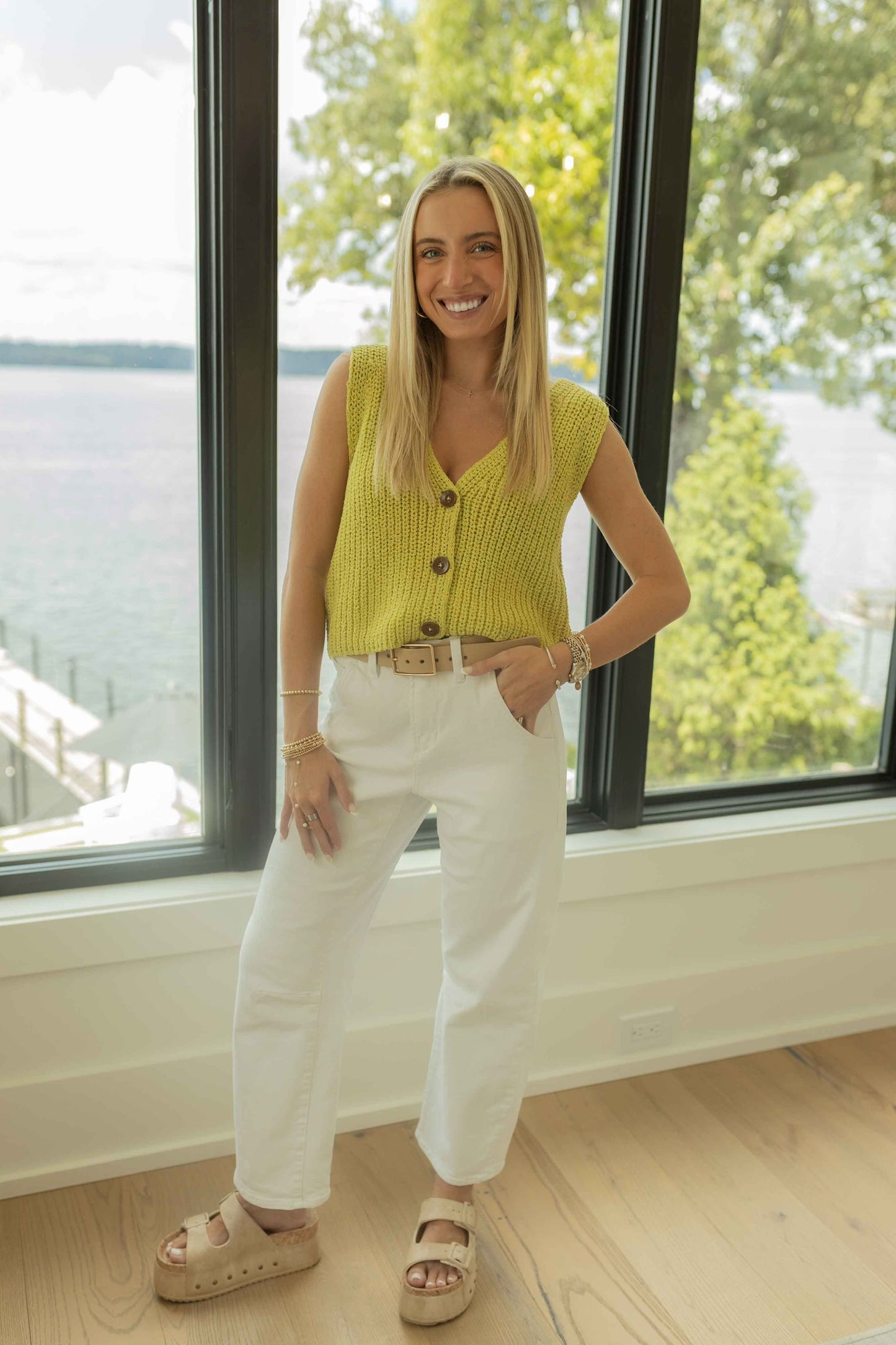 Tori Button Sweater Vest - Lime