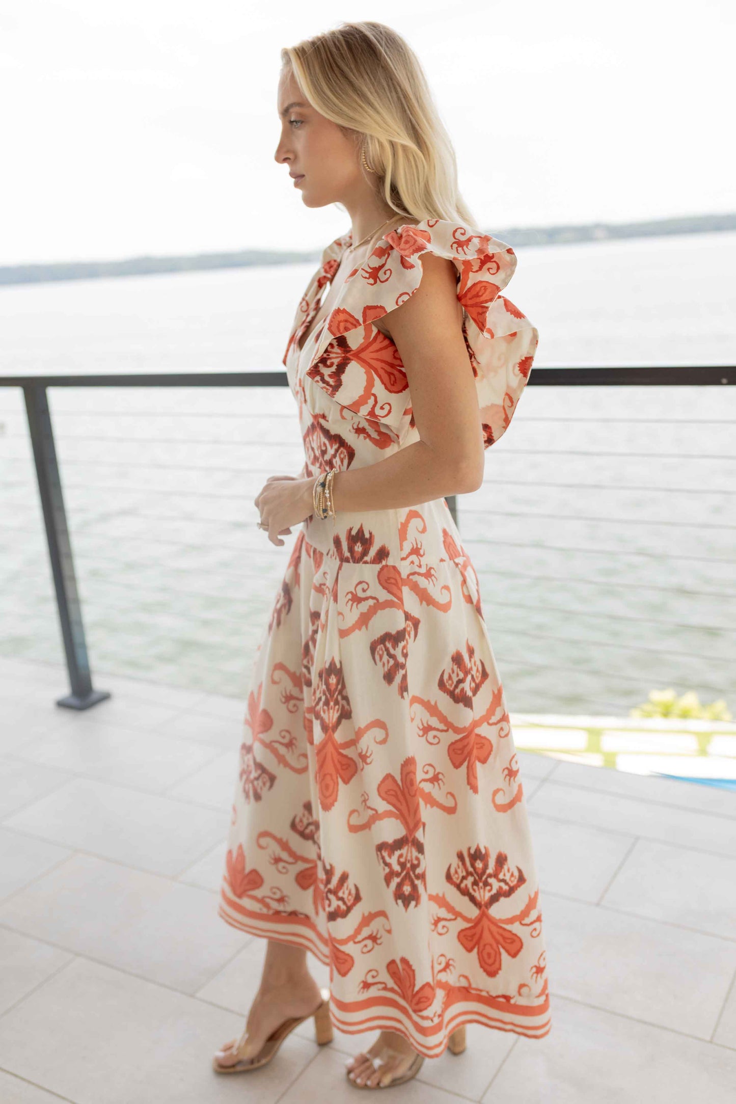 Rosa Flutter Sleeve Midi Dress - Coral