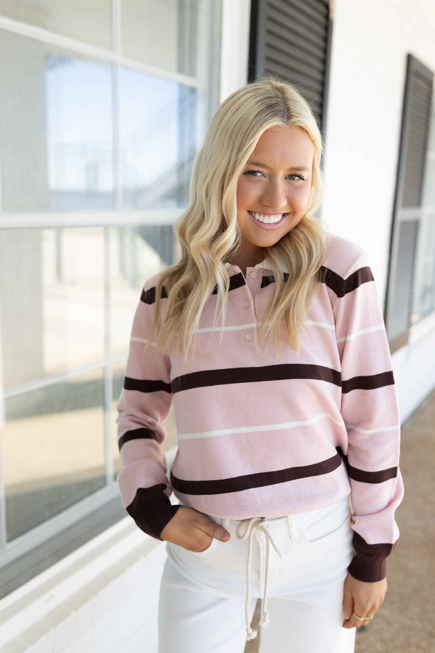 Kate Striped Knit Polo Sweater