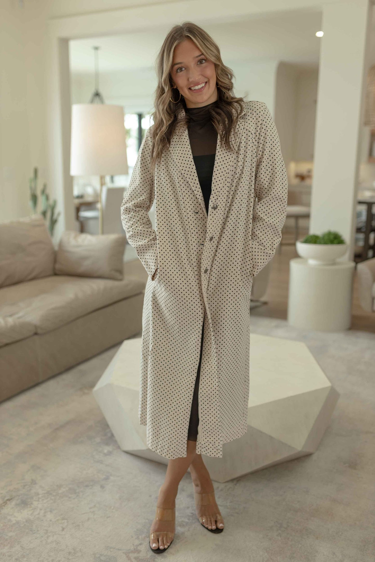 FP- Monique Denim Duster- Ivory Polka Dot