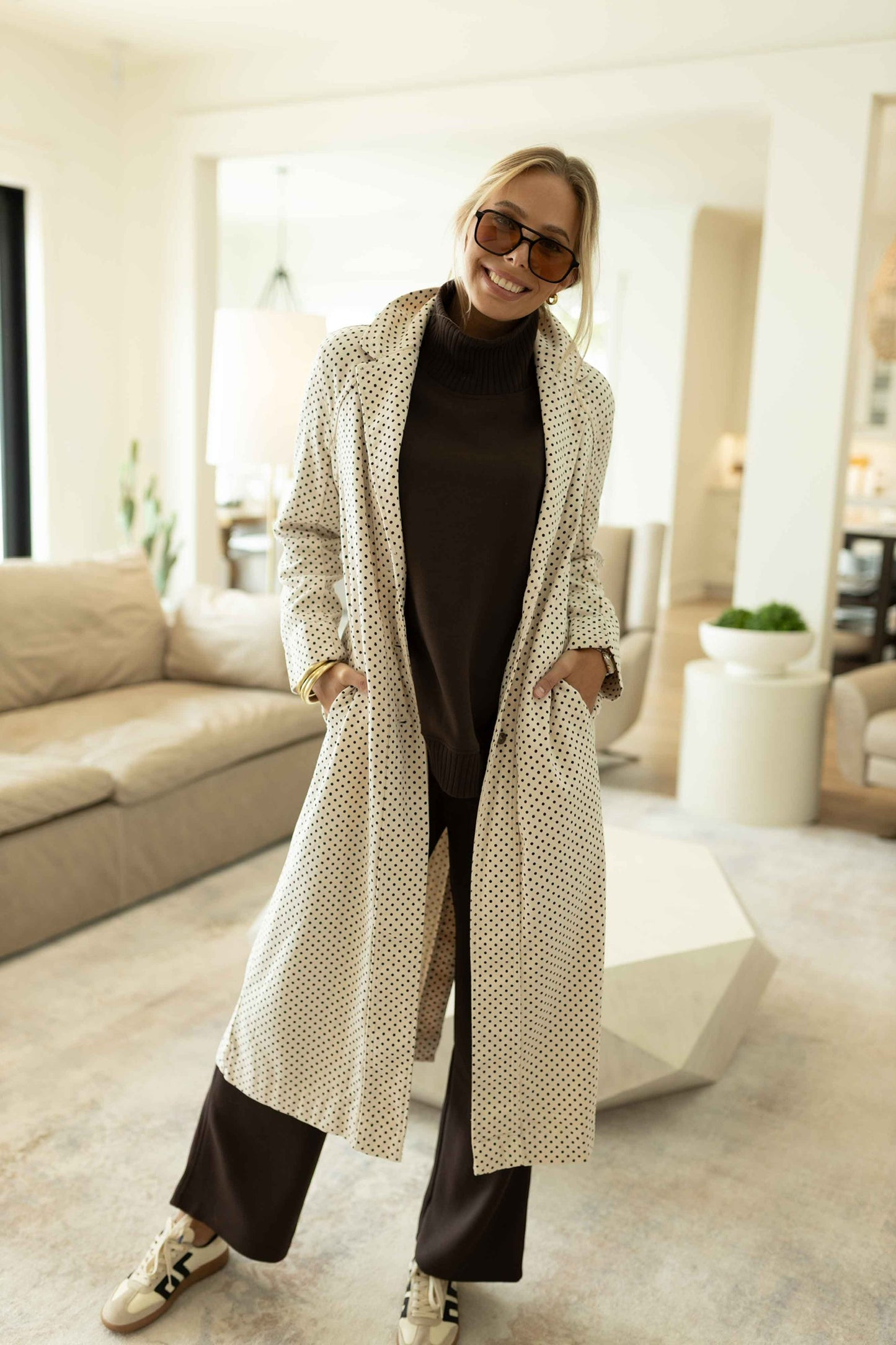 FP- Monique Denim Duster- Ivory Polka Dot