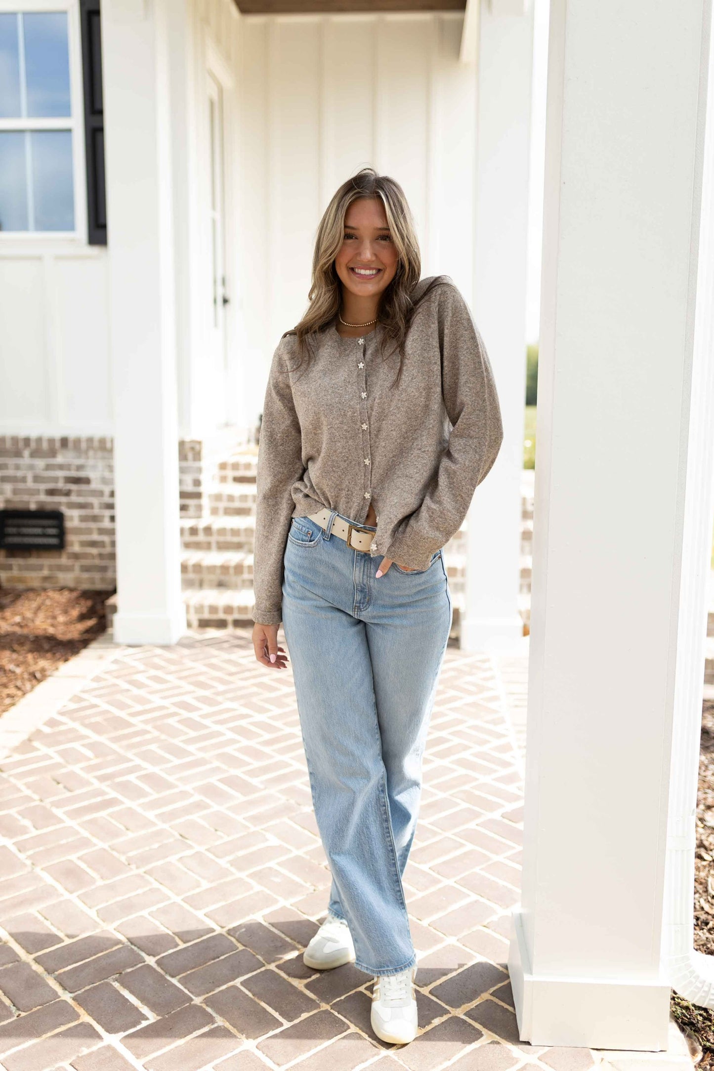 Flower Button Cardigan - Mocha