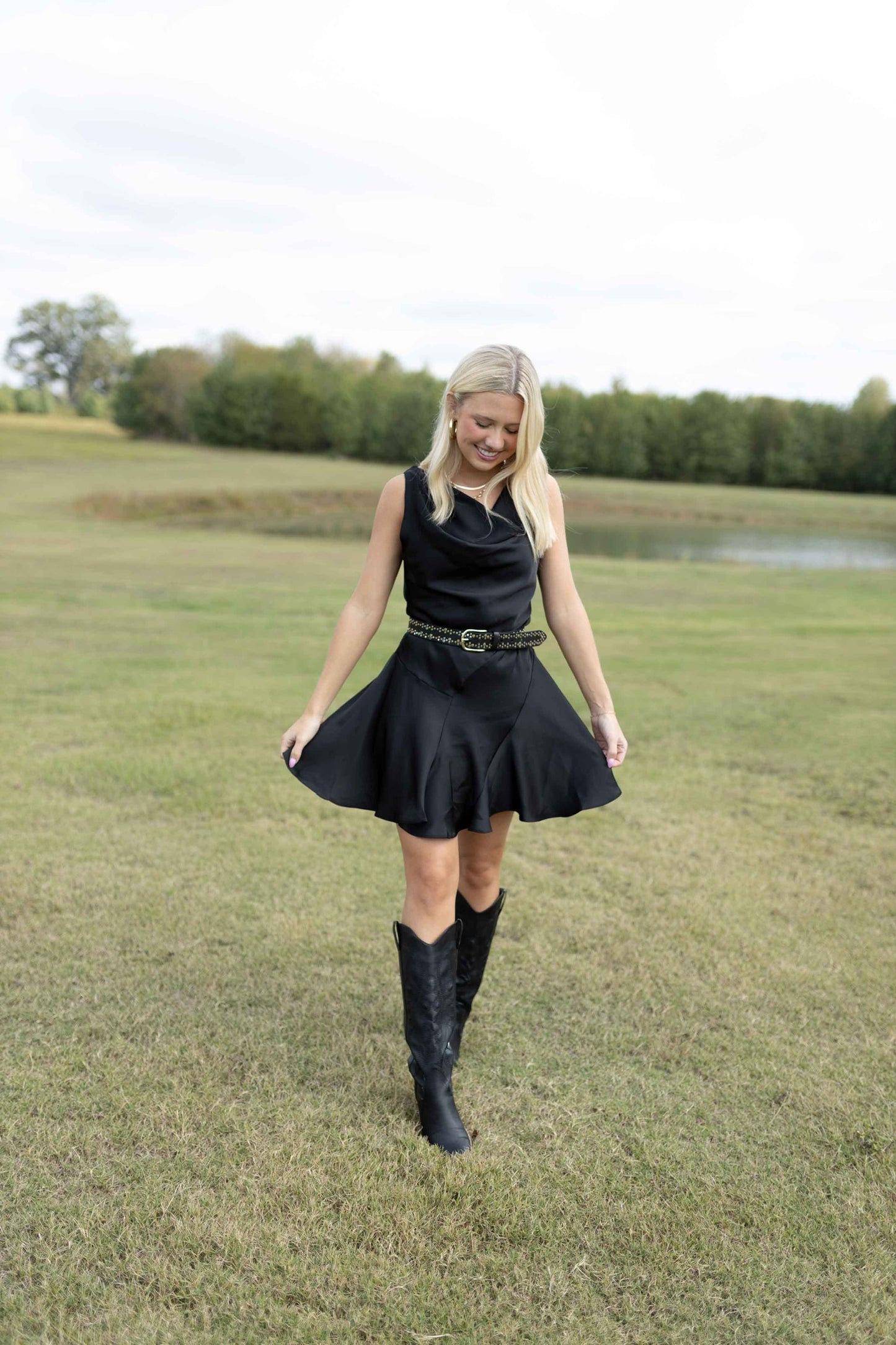 Drape Neck Dress - Black