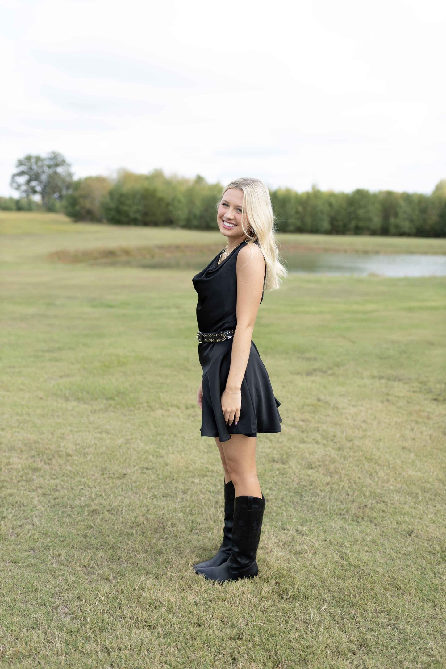 Drape Neck Dress - Black