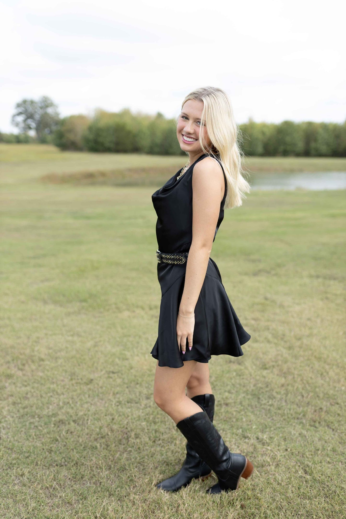 Drape Neck Dress - Black