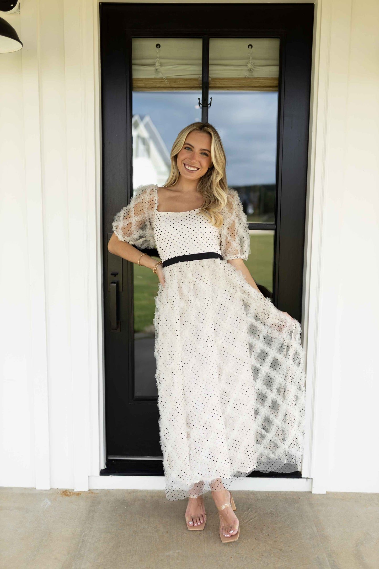 Poppi Polka Dot Ruffled Mesh Maxi