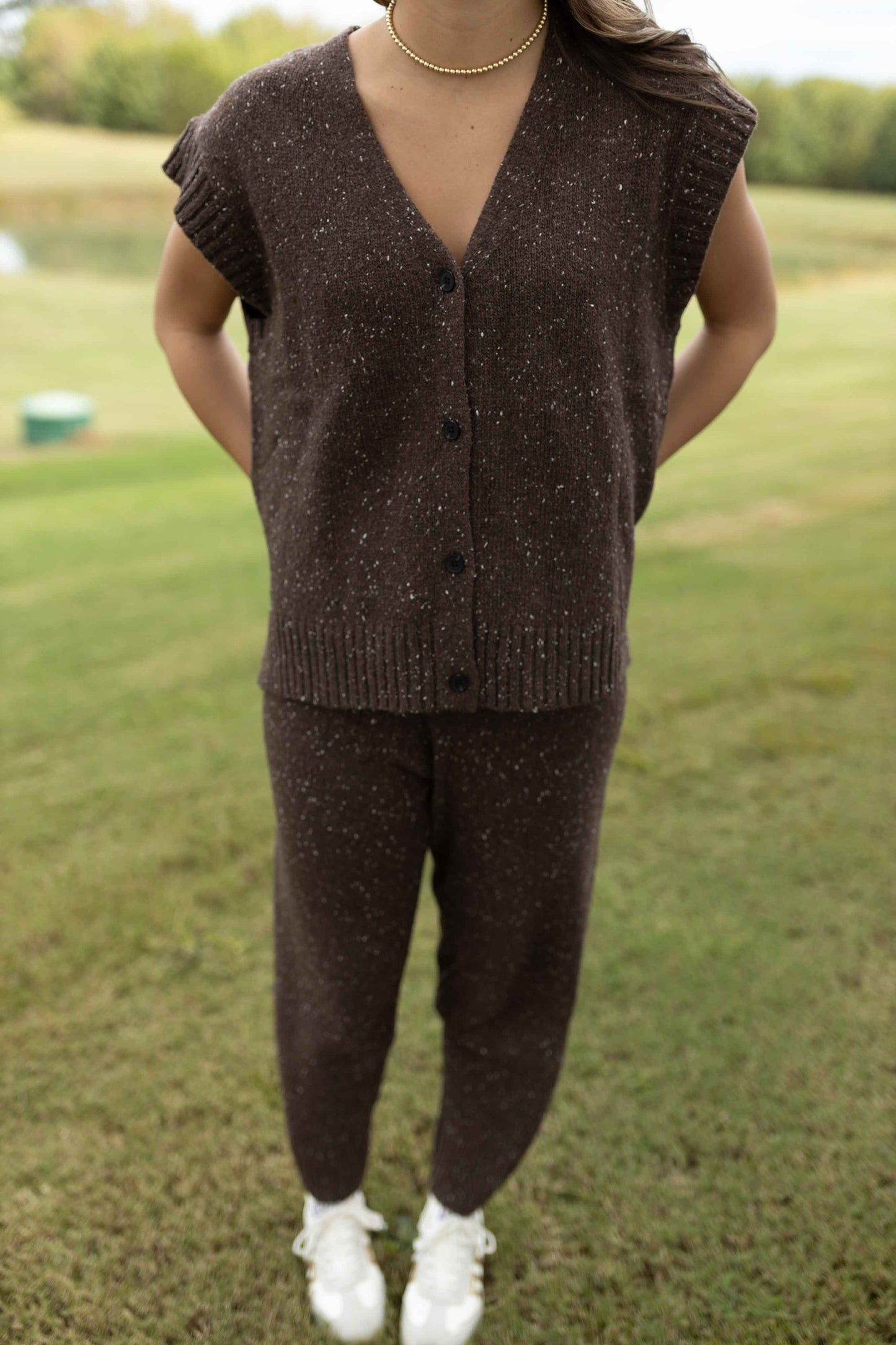Mia Sweater Vest Jogger Set - Chocolate