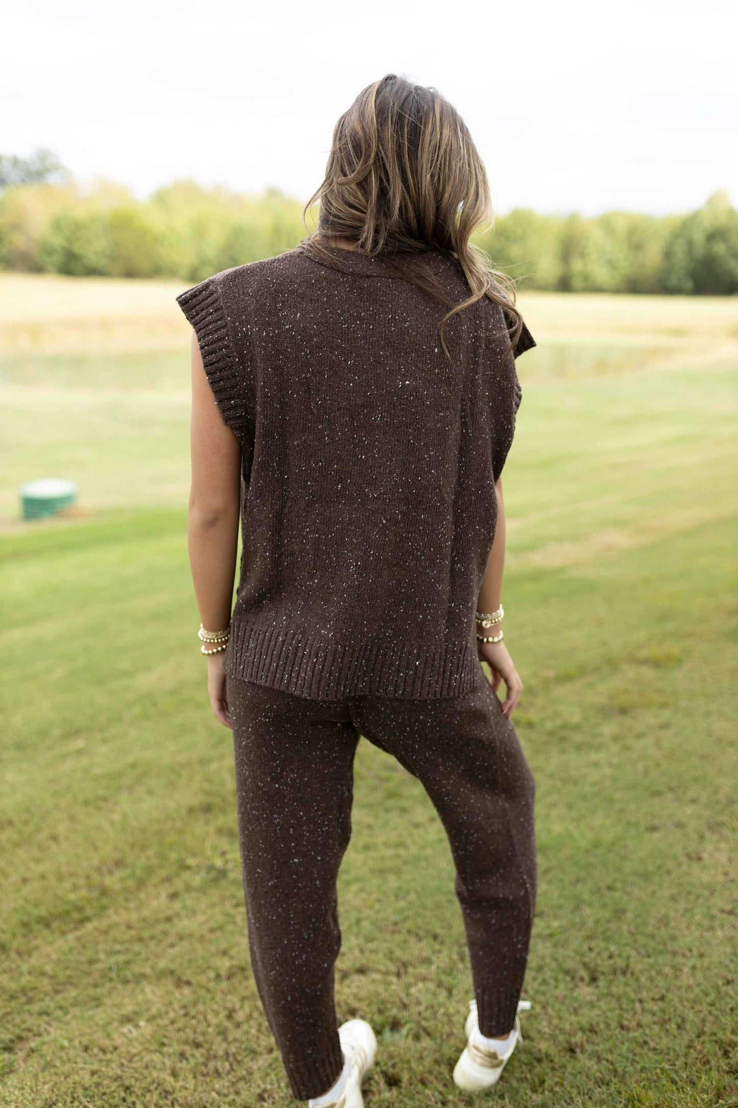 Mia Sweater Vest Jogger Set - Chocolate