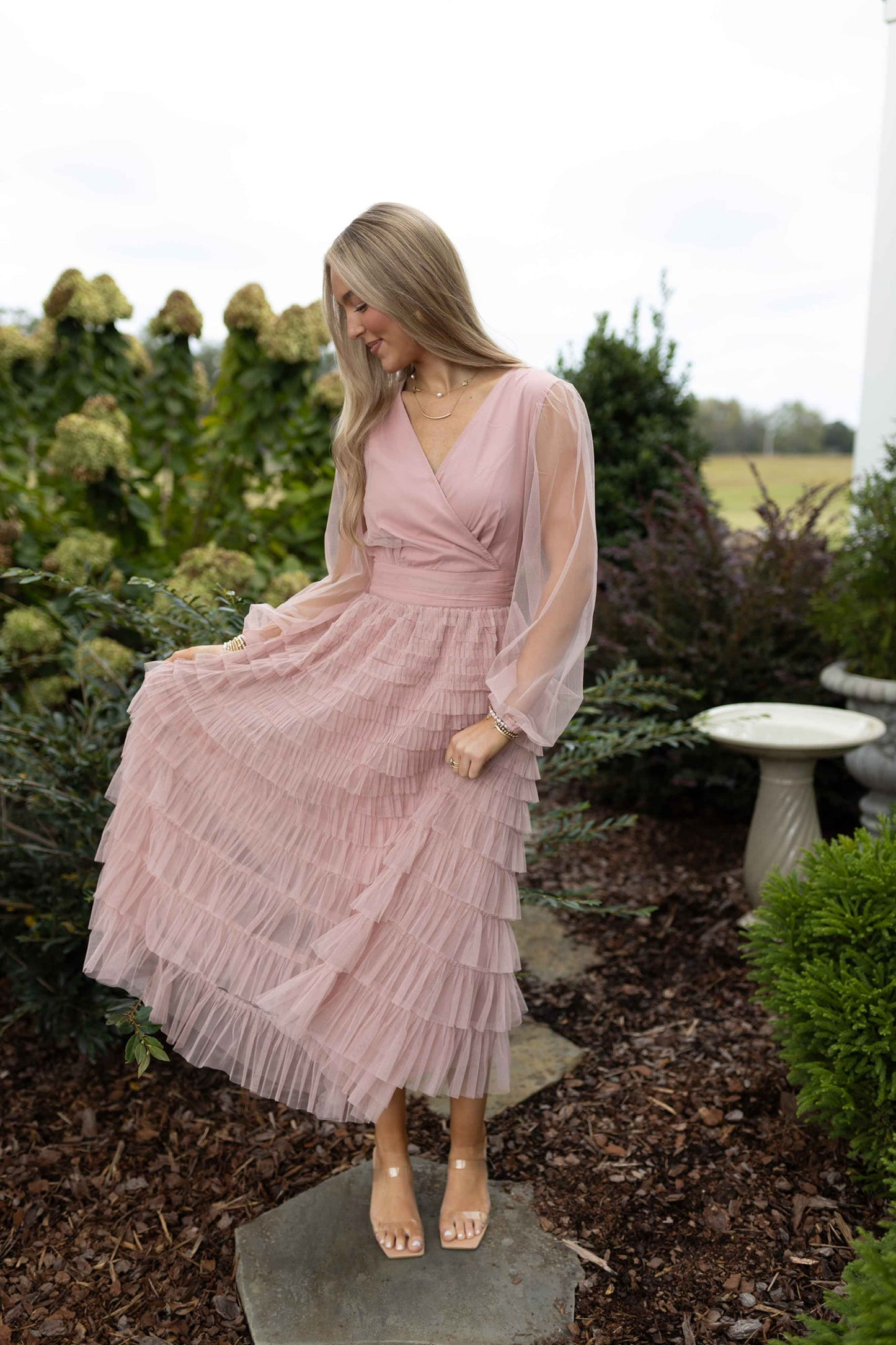 Eloise Ruffled Mesh Midi Dress