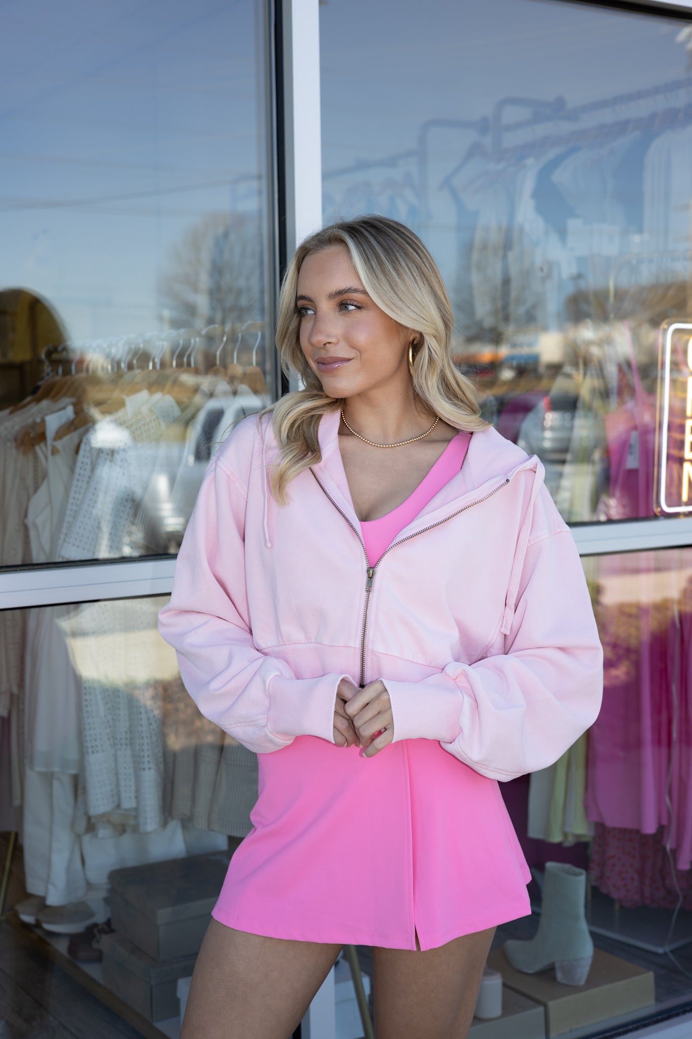 Mineral Wash Cropped Hoodie - Baby Pink
