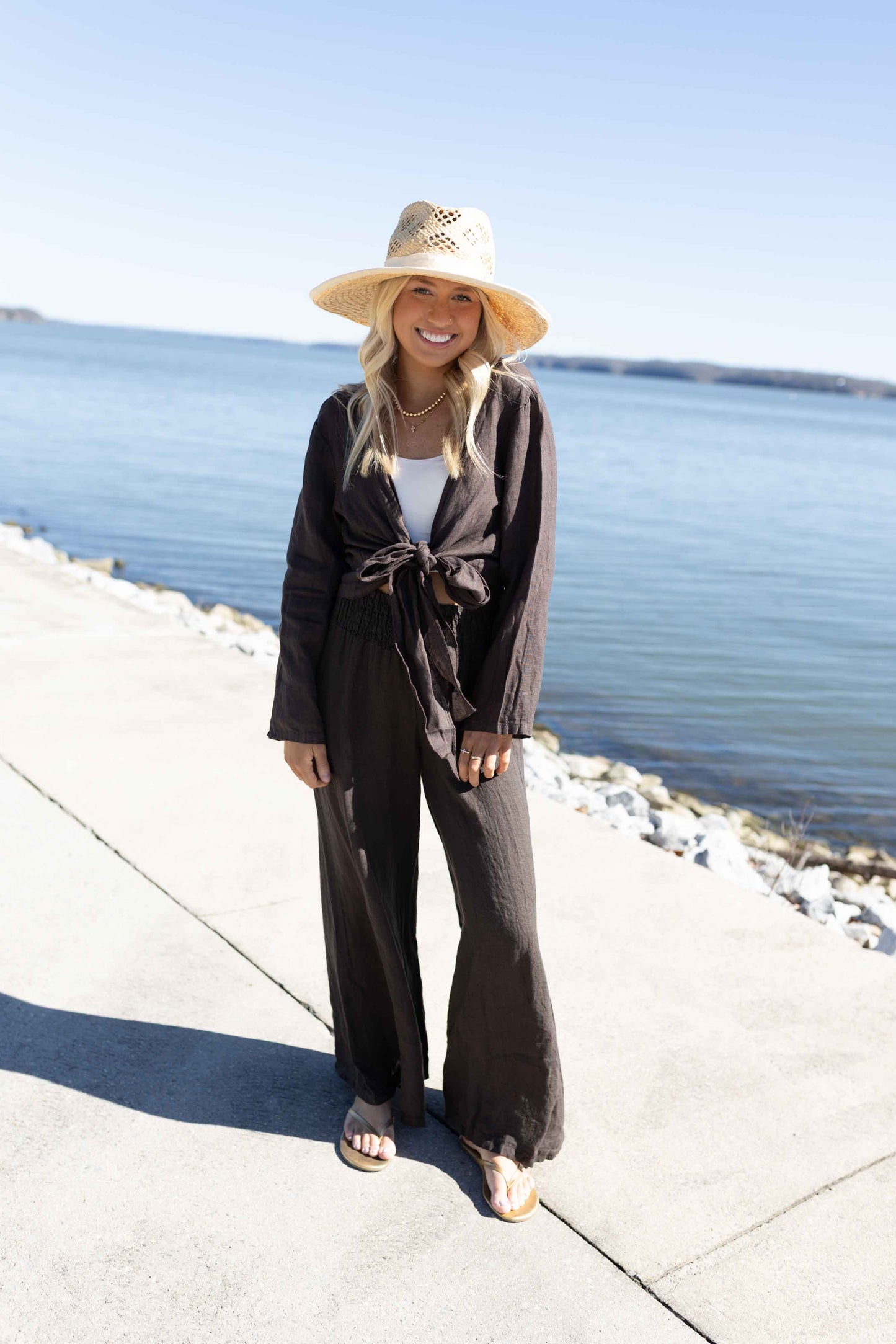 MM - Linen Palazzo Pant - Chocolate