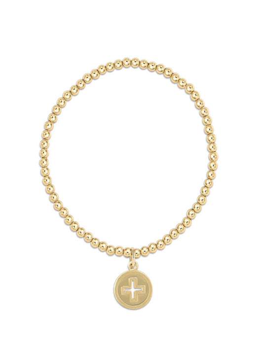 E NEWTON Classic Gold 3mm Bead Bracelet - Signature Cross Gold Disc