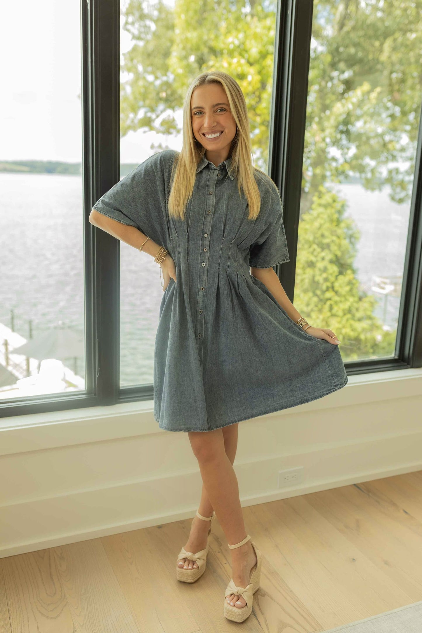 Rosemary Mini Dress - Denim Blue