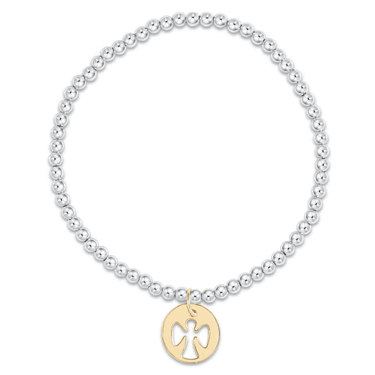 classic sterling mixed metal 3mm bead bracelet - guardian angel gold disc