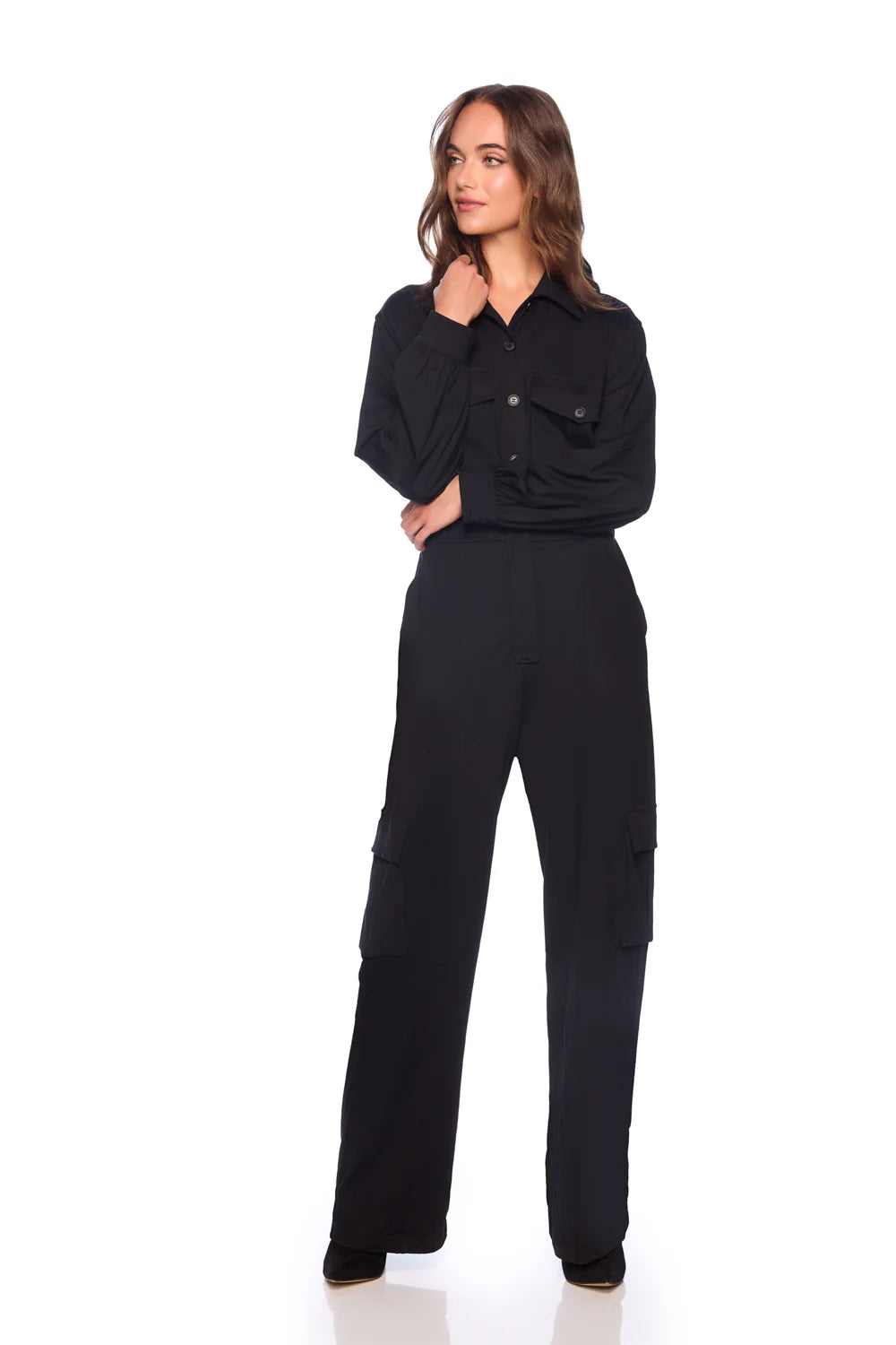 SM - Cargo Long Sleeve Jumpsuit - Black