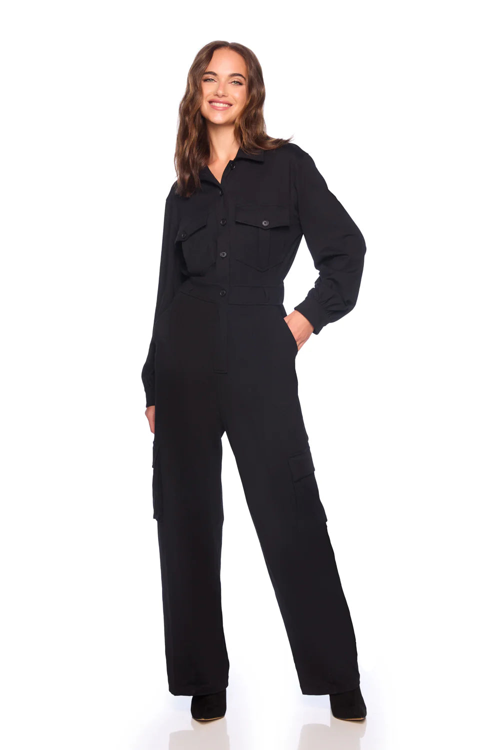 SM - Cargo Long Sleeve Jumpsuit - Black