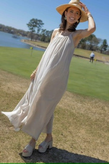 MM - Spaghetti Strap Gauze Dress - Beige