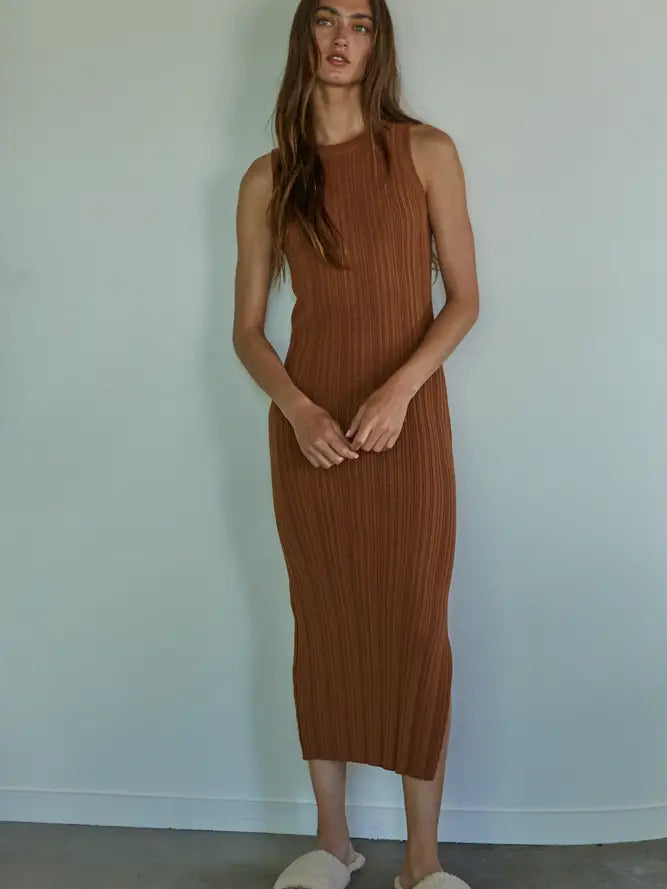 Jennie Ribbed Sweater Dress - Brown