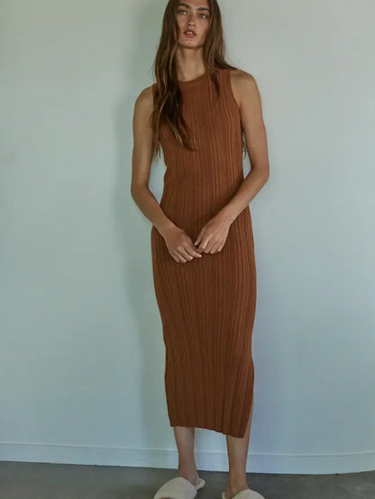 Jennie Ribbed Sweater Dress - Brown