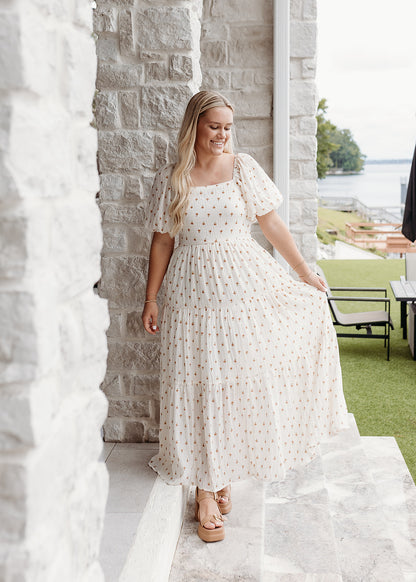 Field of Flowers Puff Sleeve Dress - Cream/Rust