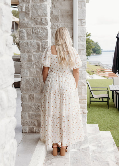 Field of Flowers Puff Sleeve Dress - Cream/Rust