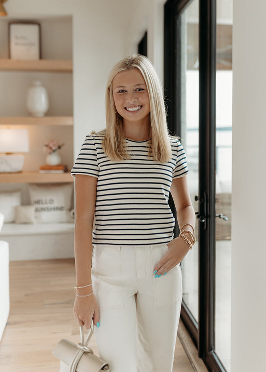 Whitney Stripe Tee - Navy/White