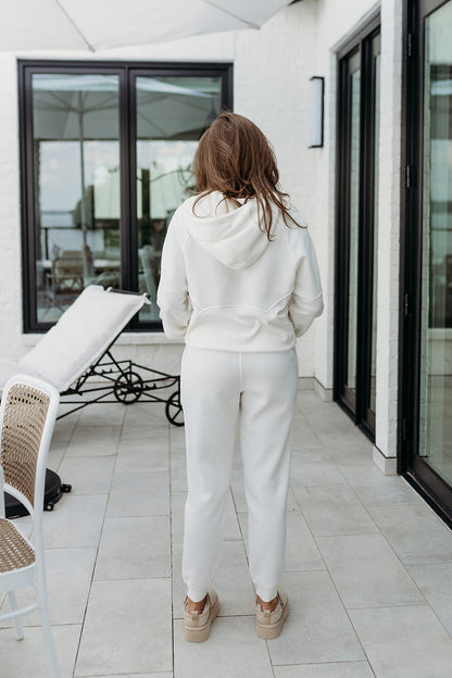 French Terry Cropped Hoodie Set - Ivory