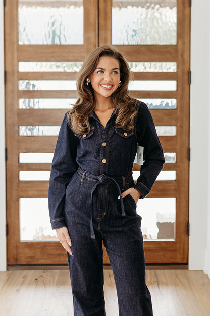 Kellie Center Belt Jumpsuit - Dark Denim