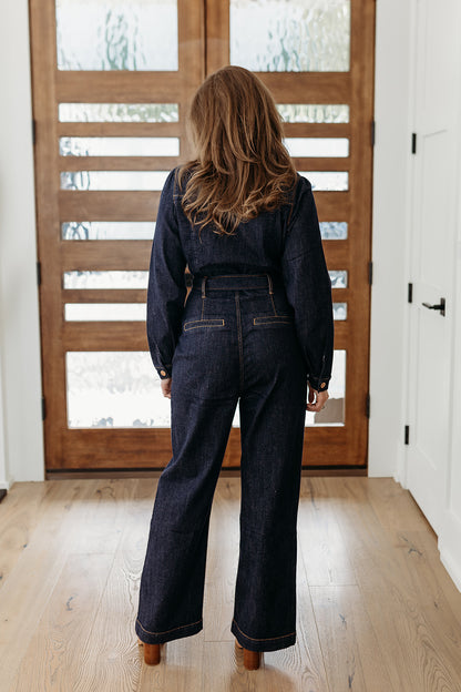 Kellie Center Belt Jumpsuit - Dark Denim