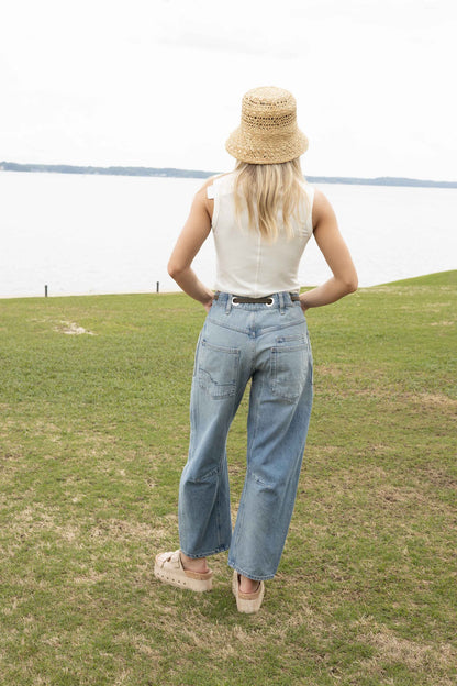 Moxie Low Slung Pull On Barrel Jean - Truest Blue