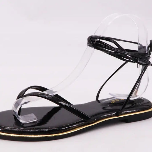 Lace Up Sandals - Black Gloss