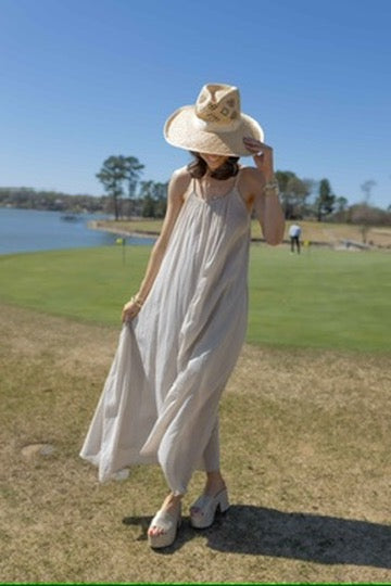 MM - Spaghetti Strap Gauze Dress - Beige