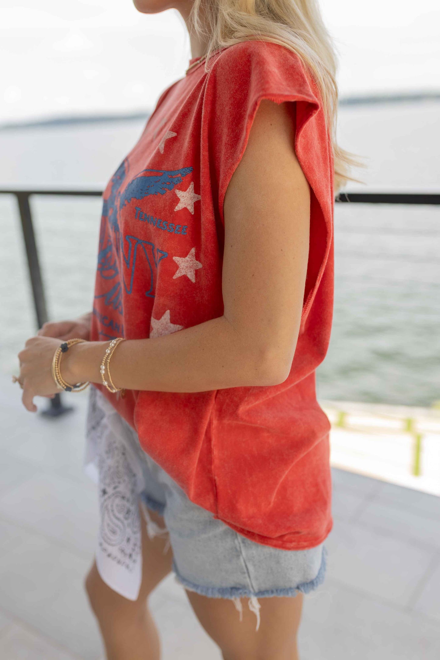 Johnny Cash Muscle Tank - Red Acid Wash