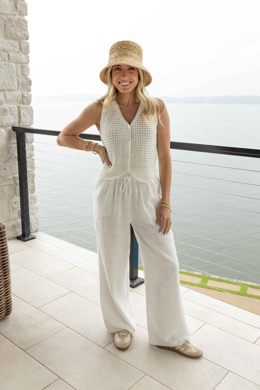 Nova Button Front Sweater Vest - Ivory