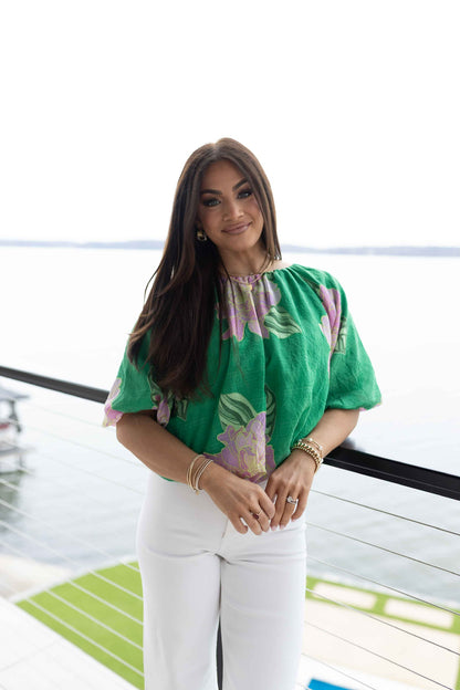 Brenda Top - Green Floral