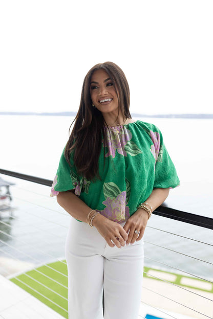 Brenda Top - Green Floral