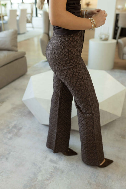 Runaway Floral Flare Pants - French Chocolate