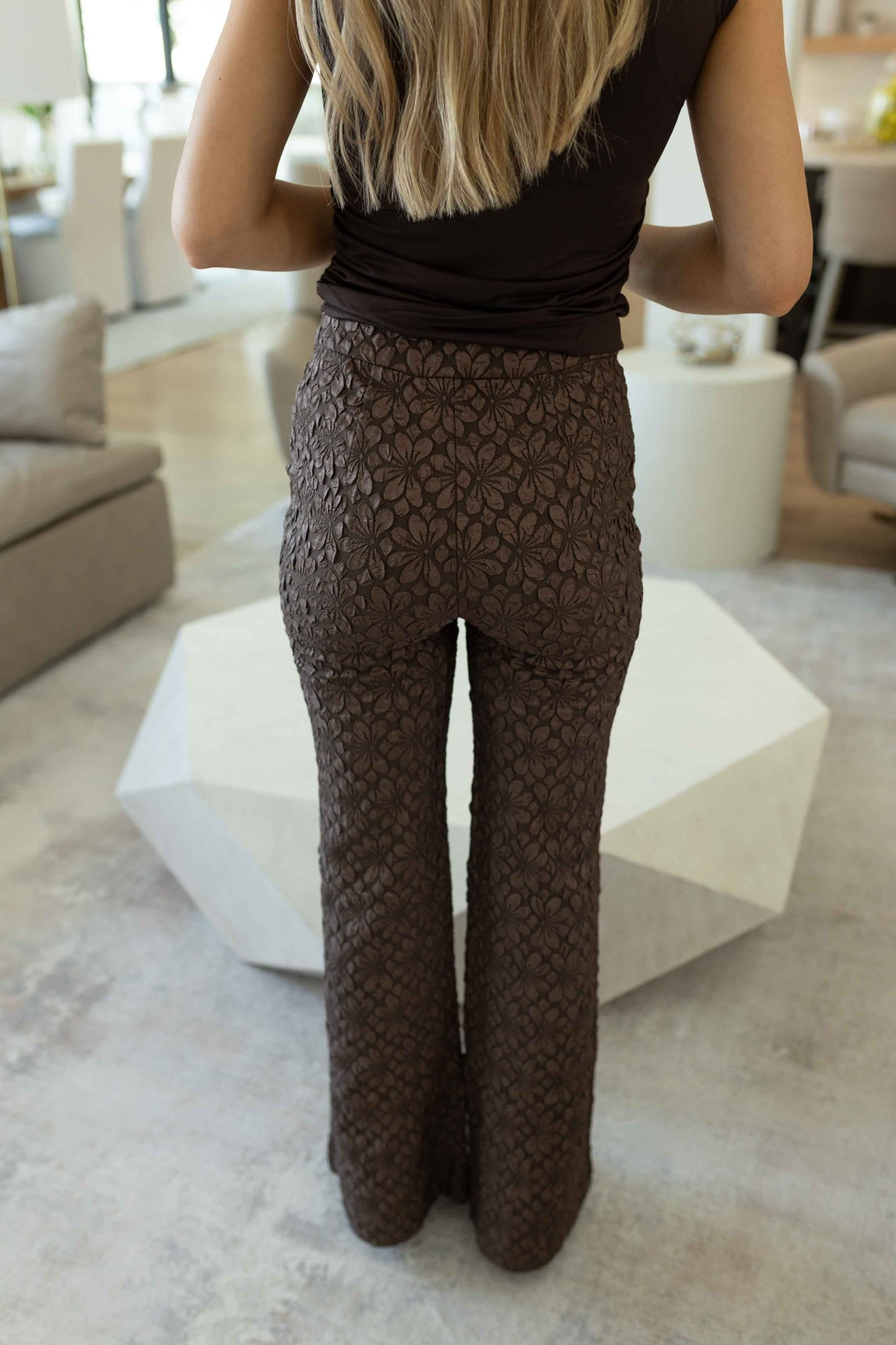 Runaway Floral Flare Pants - French Chocolate