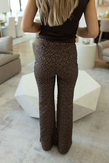 Runaway Floral Flare Pants - French Chocolate