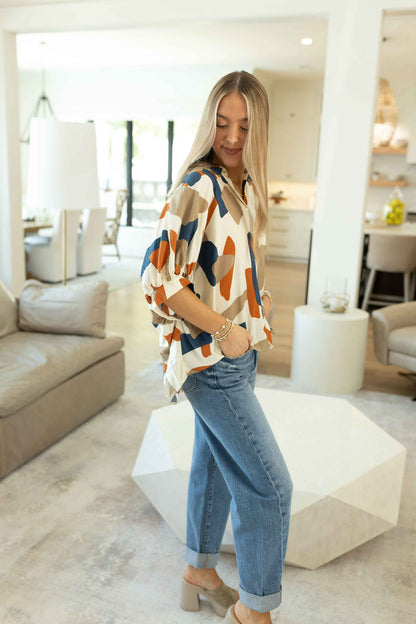 Geo Shirt - Cream/Rust/Navy