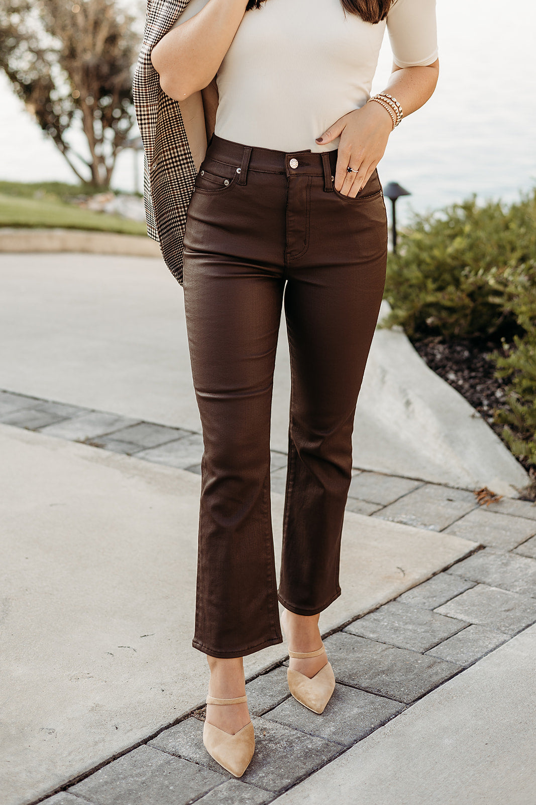 Shy Girl High Rise Crop Flare - Coated Espresso