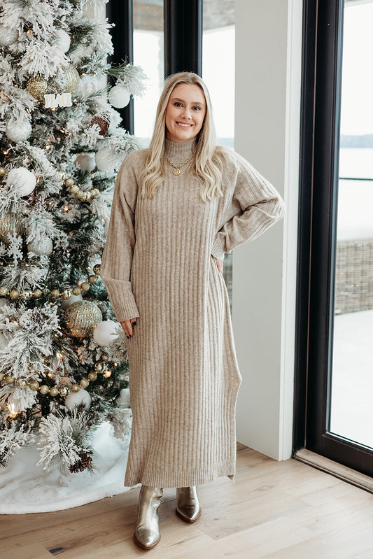 Mock Neck Sweater Maxi Dress - Oatmeal