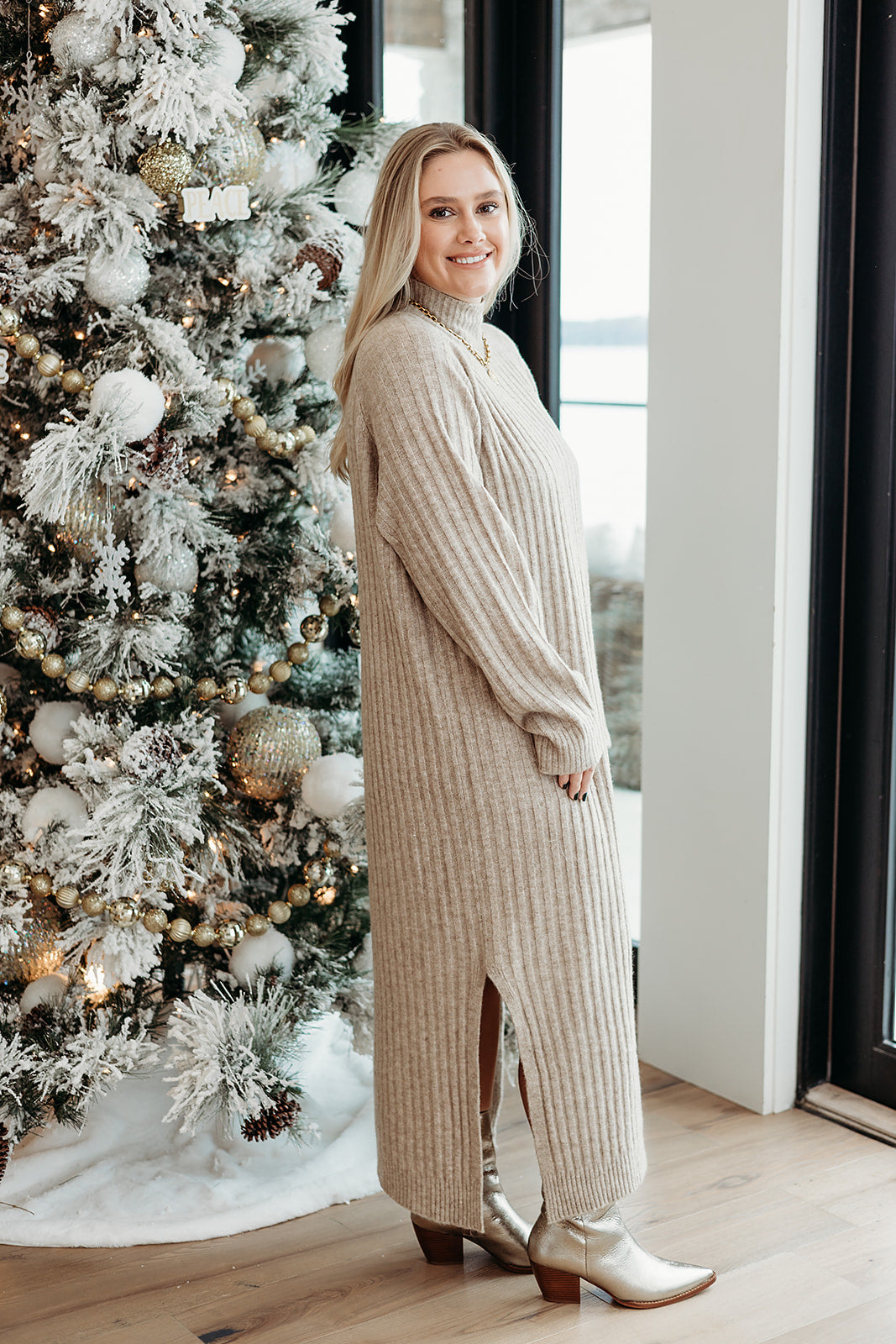 Mock Neck Sweater Maxi Dress - Oatmeal