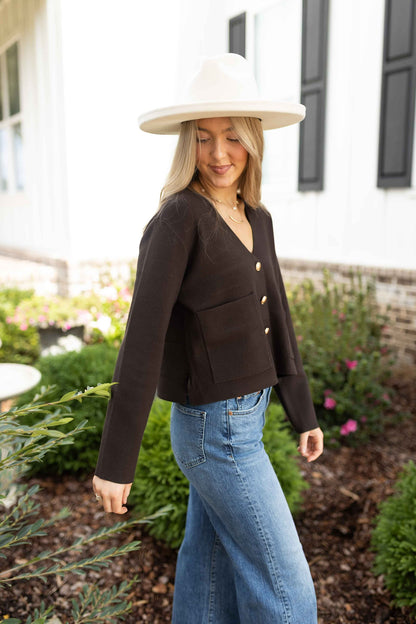 Libby Cropped Cardi - Brown