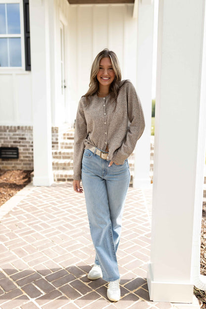 Flower Button Cardigan - Mocha