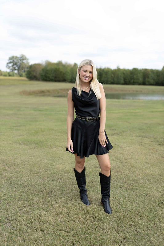 Drape Neck Dress - Black